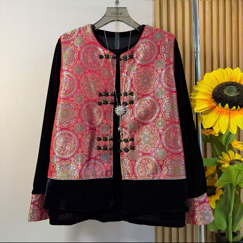 新中式大码女装时尚轻奢国风盘扣提花百搭马甲丝绒小衫显瘦两件套,女装/女士精品,大码套装,淘宝优惠券,粉丝福利购,淘宝优惠卷