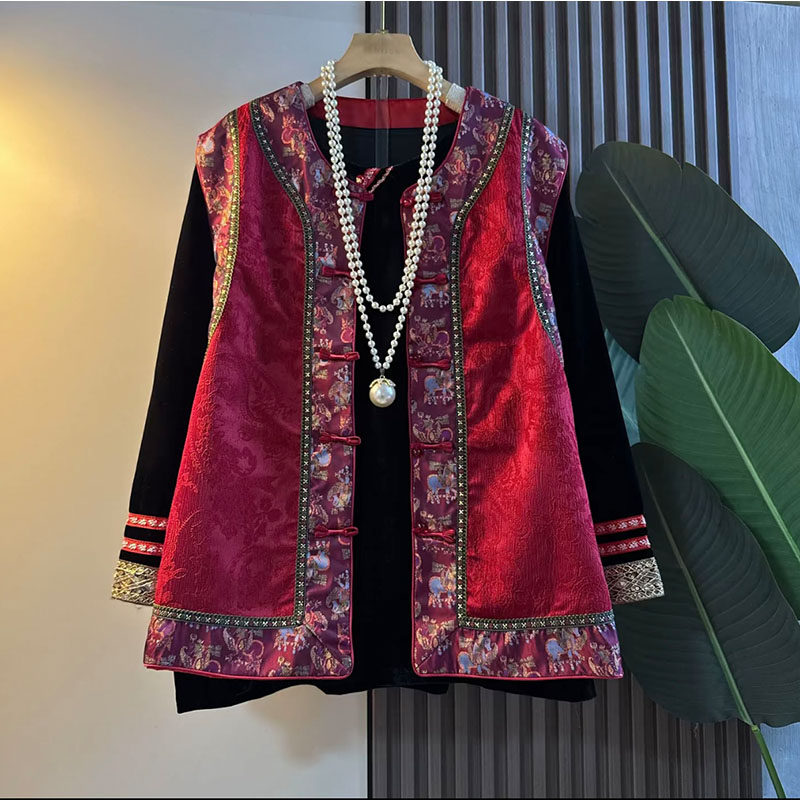 新中式大码女装2025秋冬款轻奢国潮风锦缎提花马甲小衫显瘦两件套,女装/女士精品,大码套装,淘宝优惠券,粉丝福利购,淘宝优惠卷