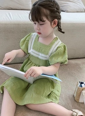 女童洋气泡泡袖公主裙2022夏韩版版儿童短袖连衣裙宝宝裙子77038