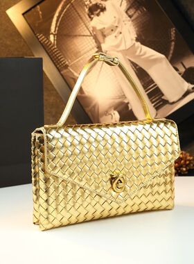 编织手提包2025新款时尚真皮女包时尚潮流锁扣大容量单肩斜挎包包