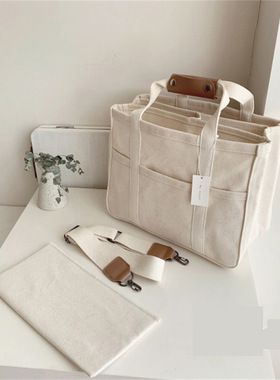 2023韩国in妈咪包时尚多功能母婴单肩斜挎包手提帆布婴儿妈妈包