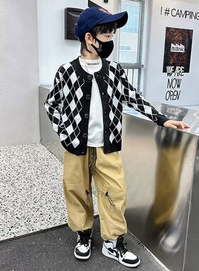 儿童毛衣春秋季2023新款男童外套秋装男宝宝休闲韩版针织开衫线衣