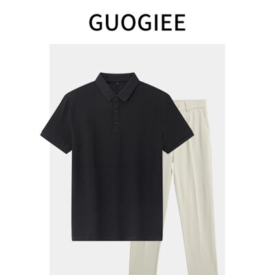 GUOGIEE/古玑【冰氧棉】短袖t恤Polo衫夏季翻领男士纯色休闲爸爸