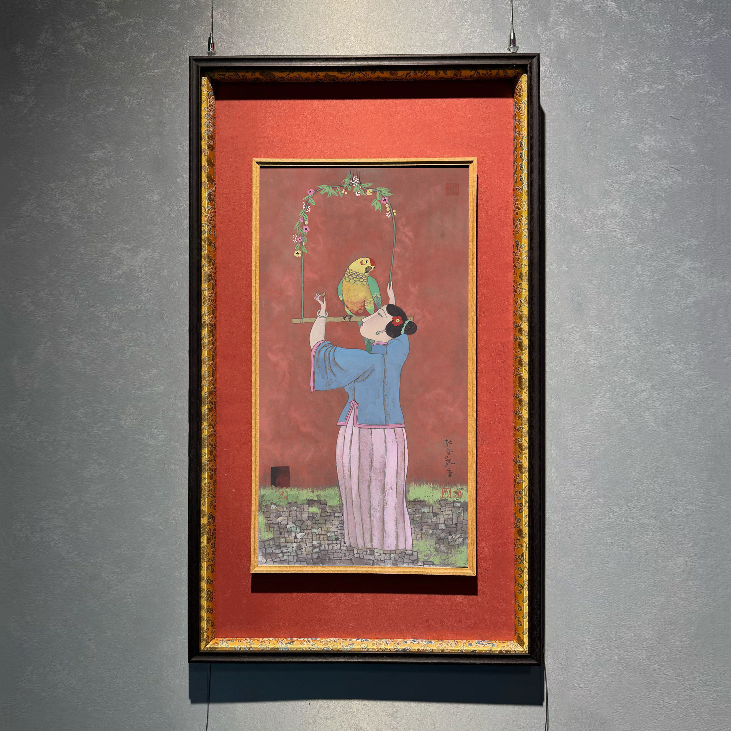 民国风格小资格调人物画玄关小众竖版茶室挂画国画框中框内凹装裱