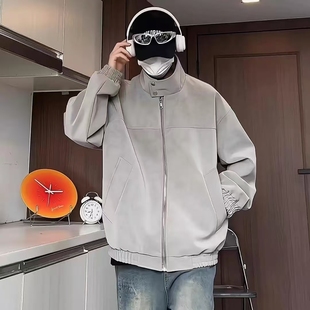 bomber飞行pu皮夹克男秋冬季短款高级感痞帅美式cleanfit扎染外套