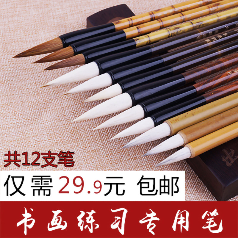 毛笔套装初学者入门书法练习狼毫国画兼毫毛笔套装羊毫白云加健笔