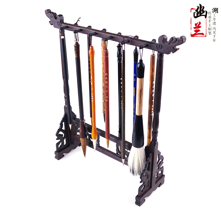 12针鸡翅木笔挂木制毛笔挂笔架笔搁木笔架龙复古创意书法文房四宝_虎窝淘