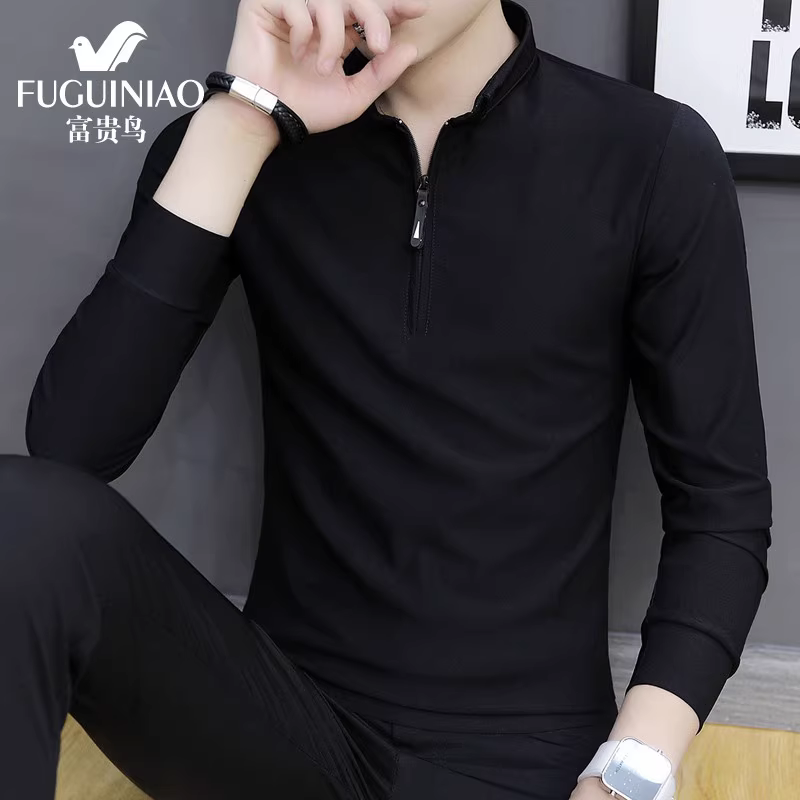 富贵鸟长袖t恤男士上衣服秋季2025年新款潮牌休闲半拉链卫衣男装