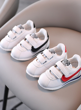 2025春季新款女宝宝运动鞋小童阿甘鞋皮面婴儿软底学步鞋子小白鞋