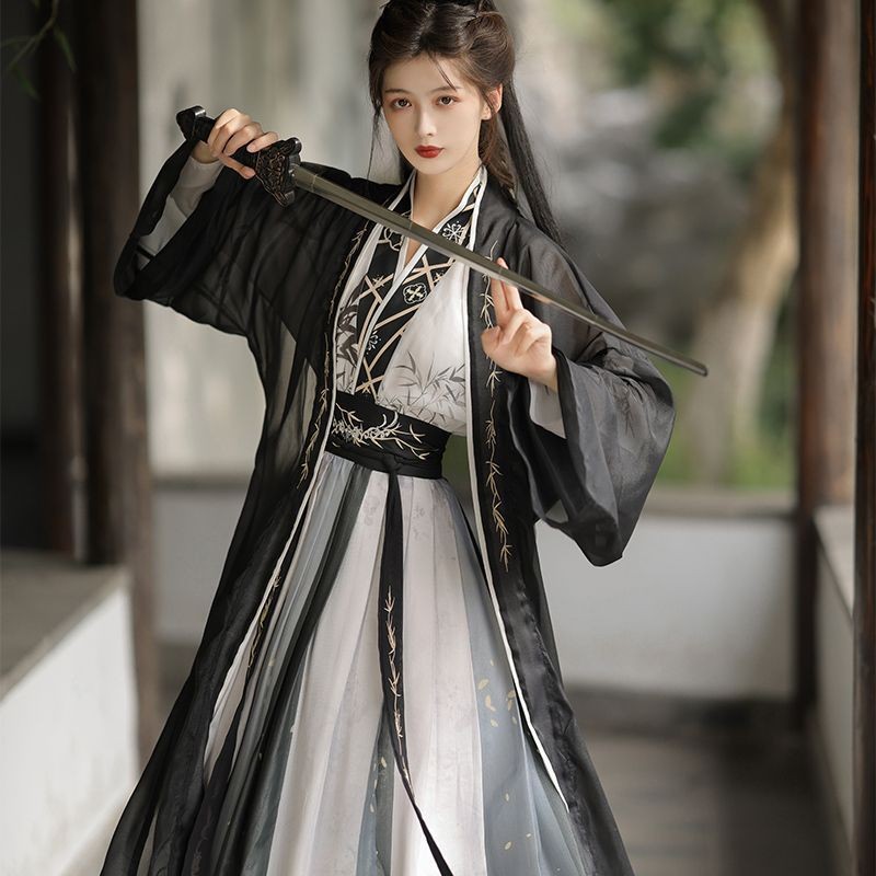 宋制褙子齐腰交领水墨汉服男女
