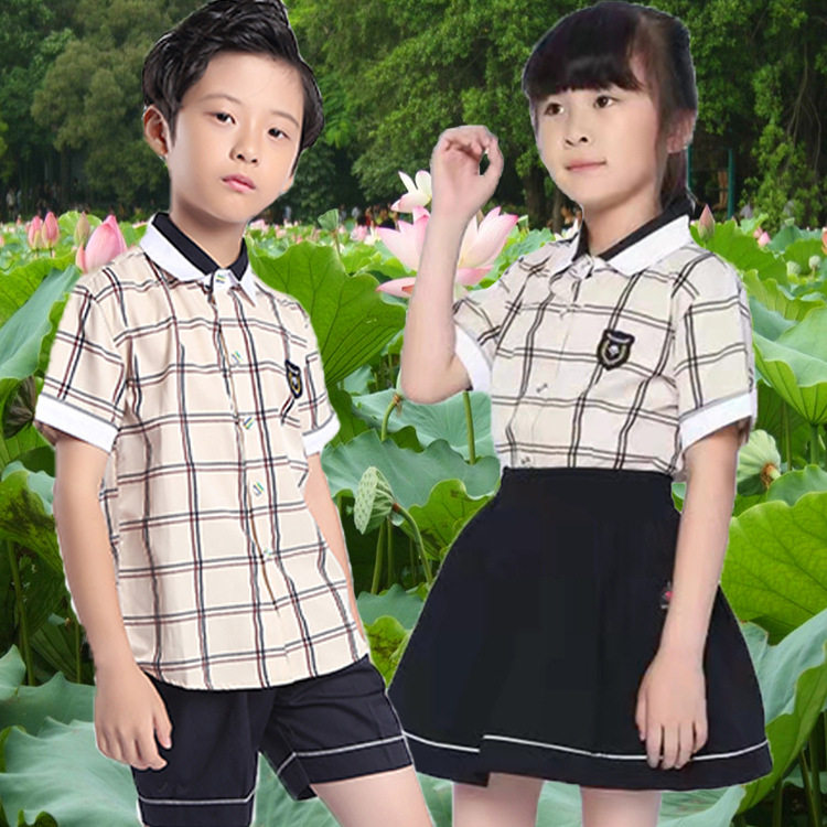 南宁小学生夏季校服儿童格子短袖