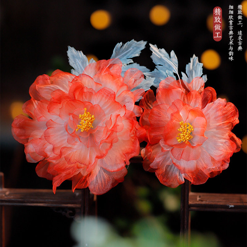 古风汉服手工绢纱烫花发夹仙气