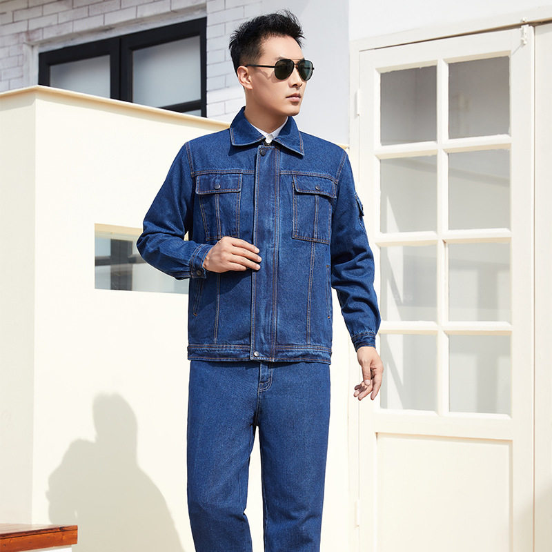 牛仔工作服套装男棉加厚电焊工