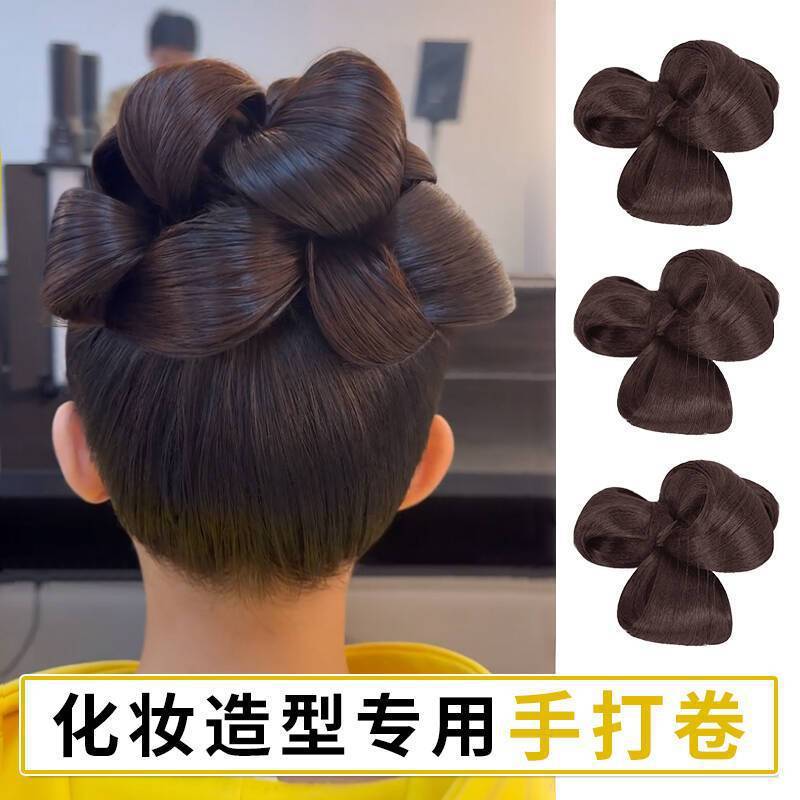 预制新中式手打卷发包汉服假发