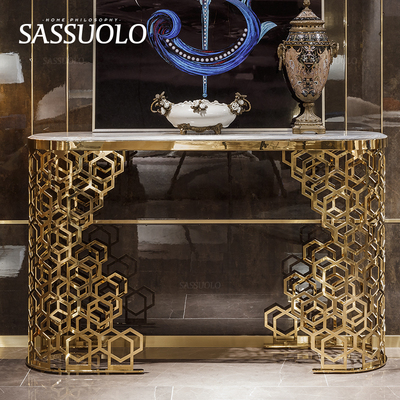 萨索罗/意式轻奢华不锈钢电镀黄金色蓝金沙大理石玄关/longhi家具