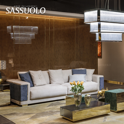 萨索罗/意式极简约现代灰蓝色头层翻毛皮沙发/家具高定