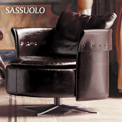 萨索罗/简约款黑色马鞍皮旋转休闲椅沙发/利轻奢家具longhi埃斯汀