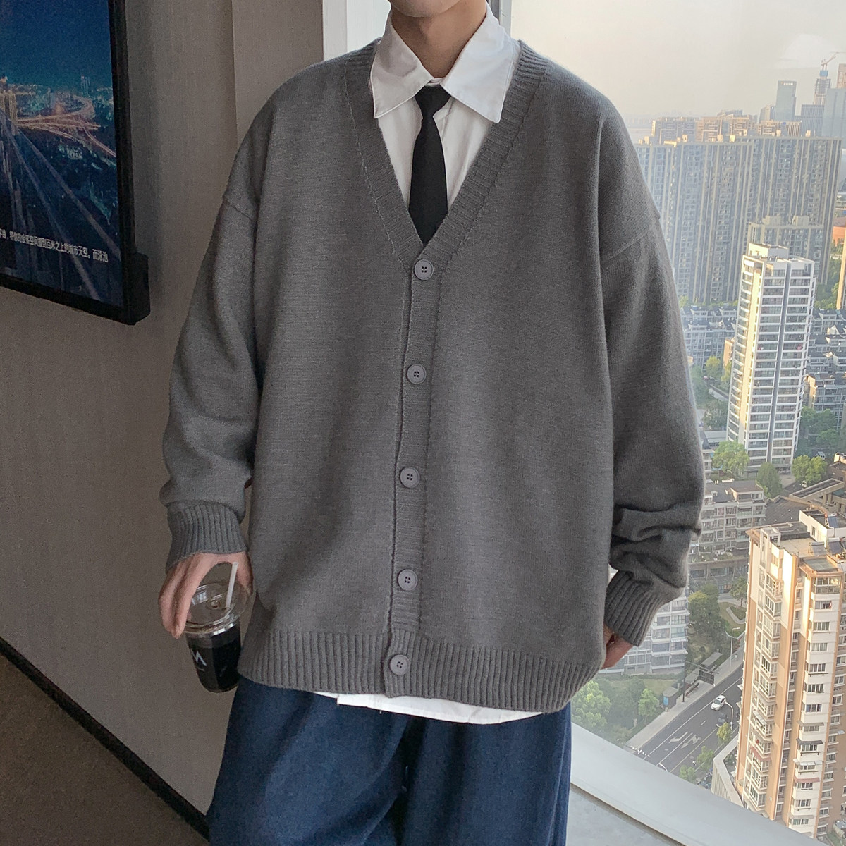 秋冬日系男士开衫毛衣外套宽松针织潮ins美式纽扣A046-22121-P60,男装针织衫/毛衣,星座608(原A046)