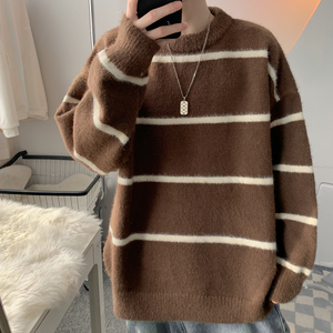秋冬新款港风日系宽松百搭套头条纹圆领针织衫 608-TM277-P65控88图片