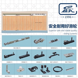 超凡木门三联动吊轨推拉门滑轮二联动移门缓冲阻尼吊轮四连动配件