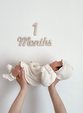 日式ins月龄宝宝木质英文months百天满月周岁布置记录拍照道具
