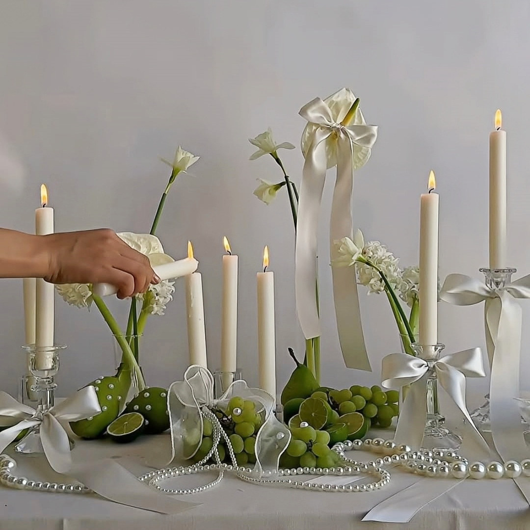 ins风手工丝带蝴蝶结成品烛台婚礼宴会纪念日生日派对桌面装饰,节庆用品/礼品,圣诞装饰品,淘宝优惠券,粉丝福利购,淘宝优惠卷