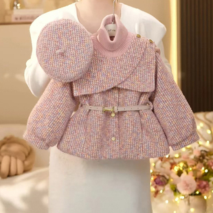 女童外套冬装2025新款儿童加绒加厚小香风呢子上衣小女孩冬季衣服