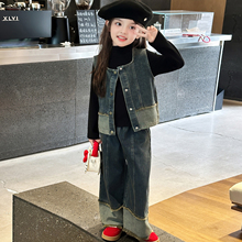 女童套装春秋款2025新款儿童洋气时髦网红牛仔三件套女孩时尚秋装