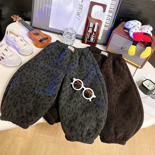 女童冬装裤子2025新款洋气儿童时髦加绒加厚弯刀裤女孩冬季休闲裤