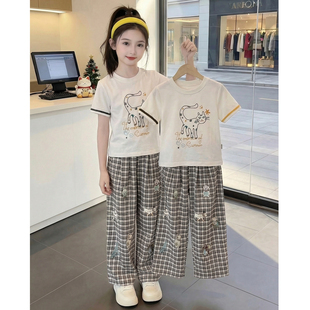 女童夏装套装2026新款女孩时髦洋气韩版格子两件套儿童夏季衣服潮
