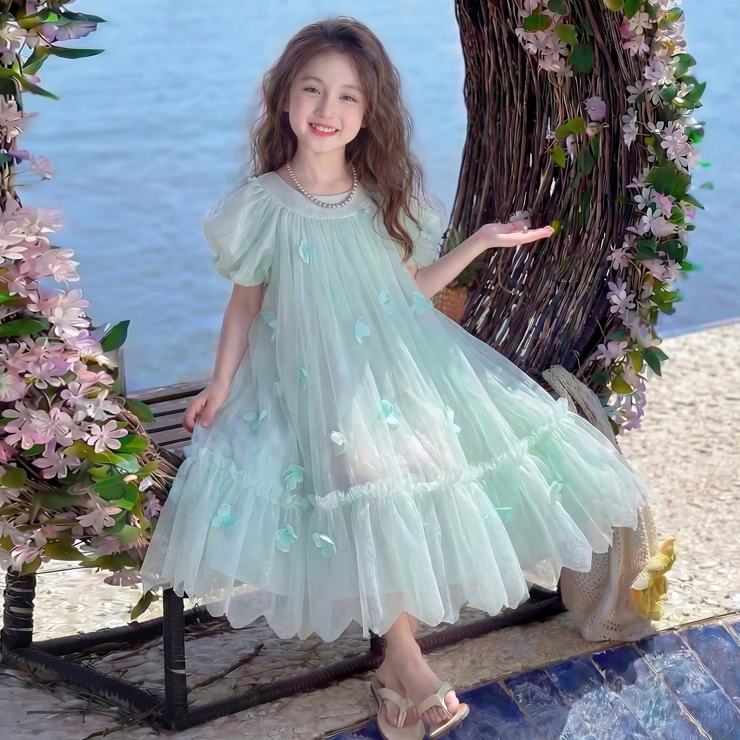 女童连衣裙夏2026新款儿童时髦韩版海边度假公主纱裙女孩夏装裙子