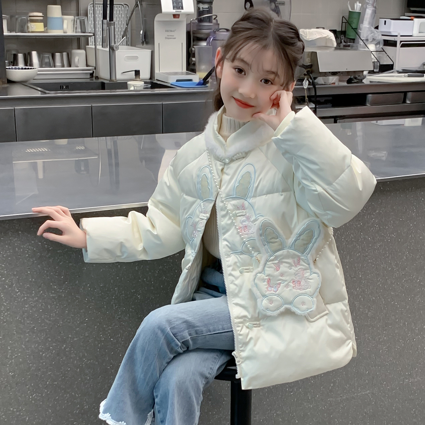 女童羽绒服2025新款冬季儿童超好看国风90白鸭绒女孩冬装汉服外套