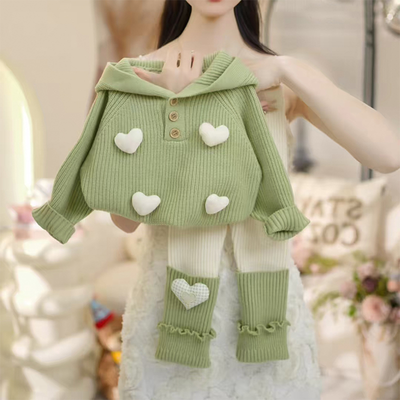 女童秋装2025新款套装儿童网红洋气针织衫连帽上衣女孩春秋两件套