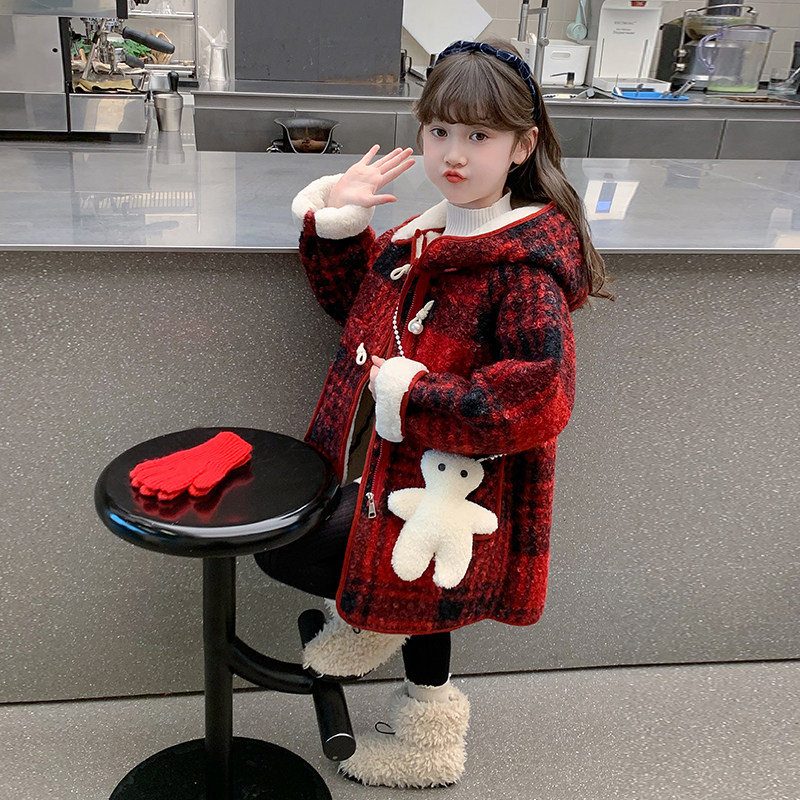 女童秋冬外套2026新款儿童呢子加绒加厚中长款风衣冬款小女孩大衣