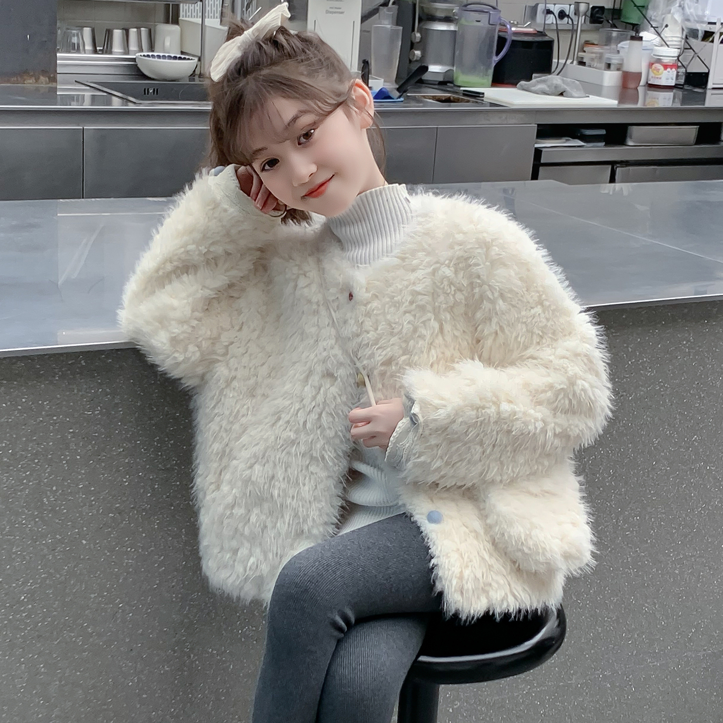 女童秋冬外套2025新款儿童洋气时髦小香风夹棉加厚女孩冬装毛毛衣