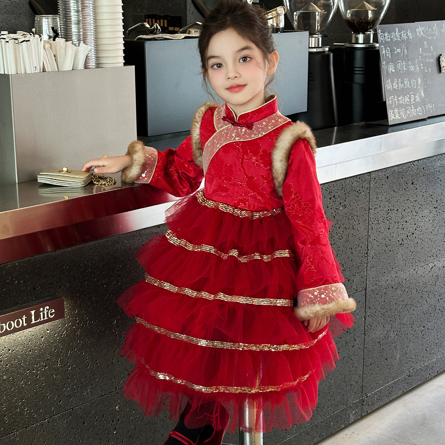 女童汉服2025新款冬装连衣裙儿童洋气国风中式公主裙女孩爆款裙子