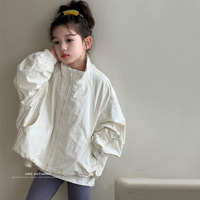 女童外套秋装2025新款洋气儿童时髦帅气立领夹克女孩春秋款冲锋衣