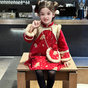 裙子 儿童洋气国风加厚旗袍连衣裙小女孩冬季 女童汉服冬装 2025新款