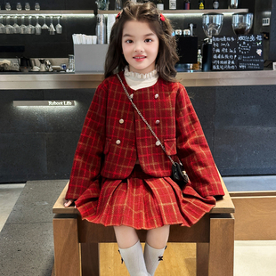 女童套装冬季2025新款儿童网红洋气时髦加厚小香风女孩冬装三件套