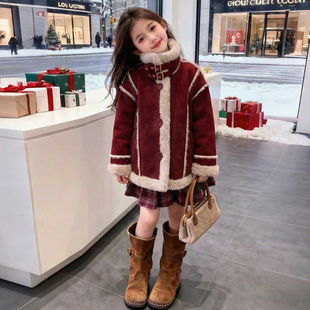 女童外套冬装2026新款儿童洋气时髦加厚爆款红色大衣女孩冬款过年