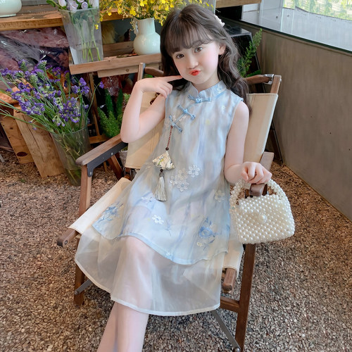儿童汉服夏季2026新款洋气儿童时髦国风无袖旗袍裙女孩夏装裙子潮