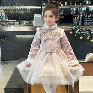 女童连衣裙冬季2026新款洋气儿童时髦加绒加厚裙子小女孩冬装衣服