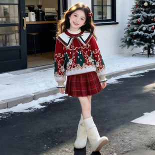 女童冬装套装2026新款儿童网红洋气时髦爆款红色女孩冬款过年衣服
