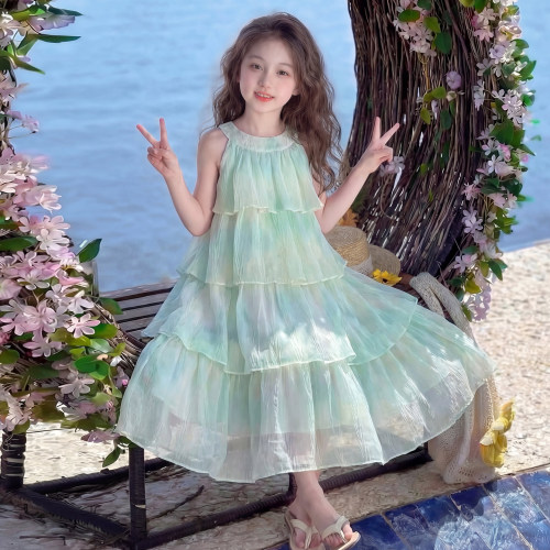 女童连衣裙夏季2026新款洋气儿童时髦韩版挂脖公主裙女孩夏装裙子