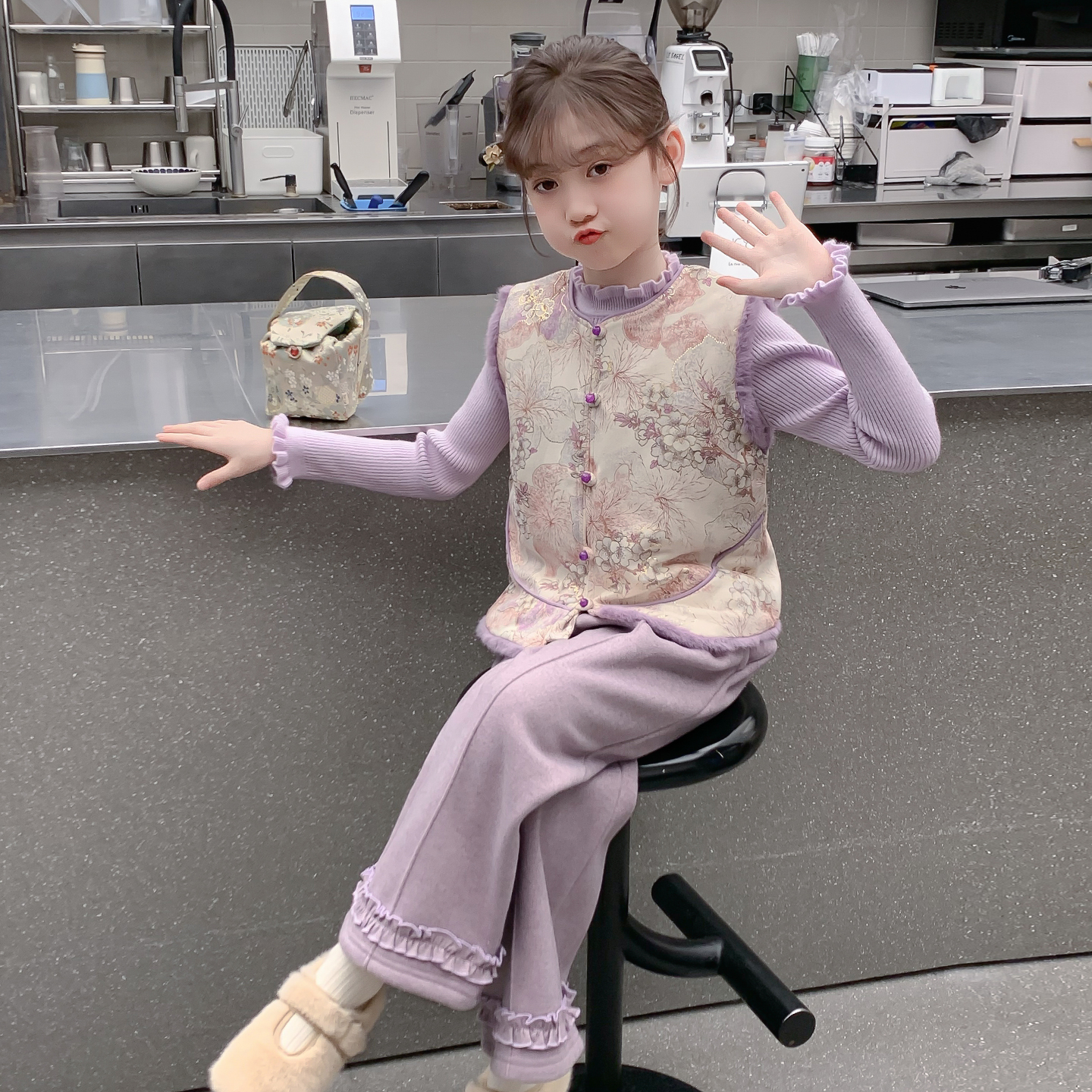 汉服女童2025新款冬装儿童洋气超好看国风中式女孩加绒加厚两件套