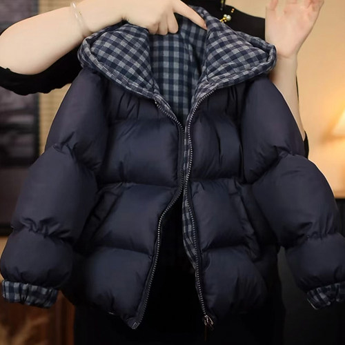 女童棉服冬装2025新款儿童洋气时髦格子加厚羽绒棉袄女孩冬季外套