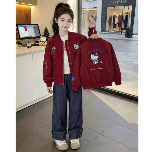 女童春装外套2026新款洋气儿童时髦韩版卡通KT猫夹克女孩春秋上衣