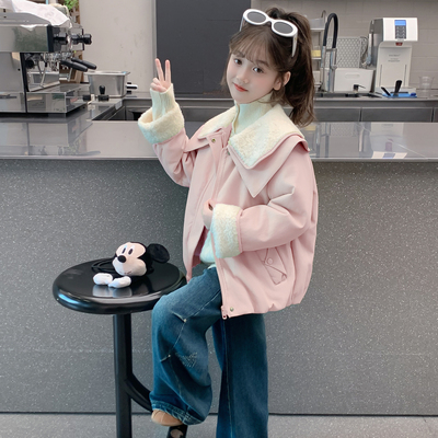 女童外套2025新款秋冬装儿童洋气时髦夹棉加厚免洗皮衣女孩冬款潮