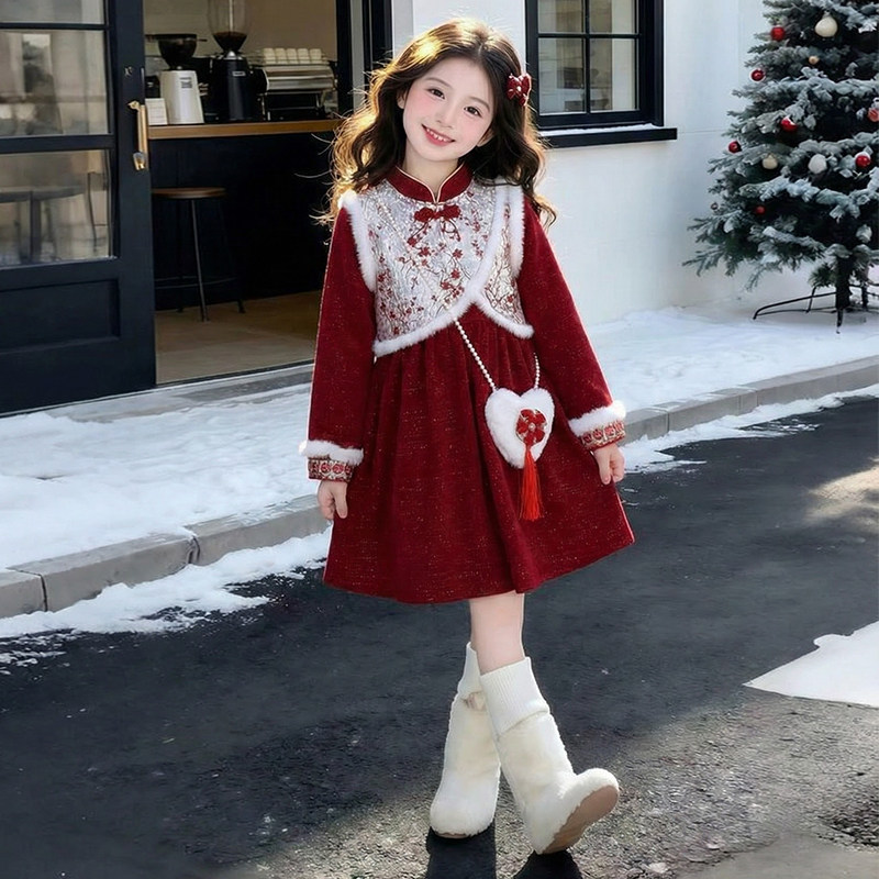 女童连衣裙冬季2026新款洋气儿童时髦网红过年服女孩冬装红色衣服,童装/婴儿装/亲子装,连衣裙,淘宝优惠券,粉丝福利购,淘宝优惠卷