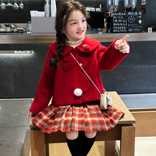 女童裙子冬款2026新款儿童洋气时髦小香风加厚女孩冬装网红三件套